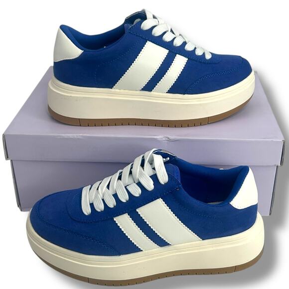 NEW Madden Girl Blue Sneakers Size 6 Lace Up Low Top Platform Faux Suede Skater - Picture 2 of 10